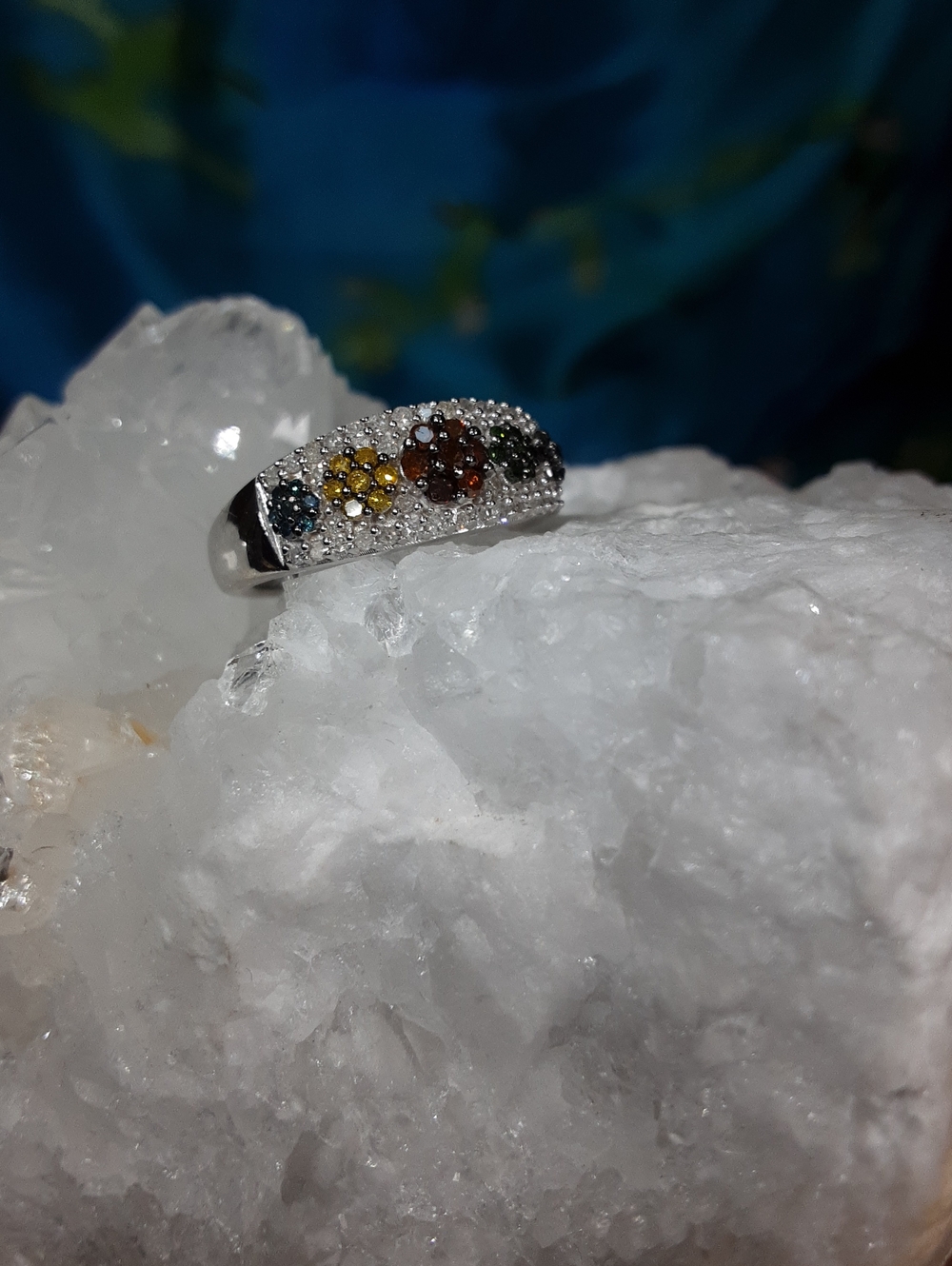 925 multi colour diamond ring.